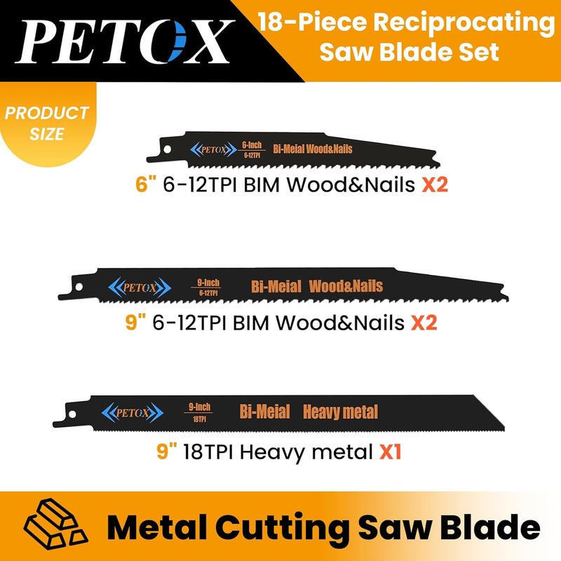 PETOX 18-Piece Reciprocating Saw Blades Set, Metal Wood Plastic Cutting Saw Blades with Organizer Case, fit DeWalt Bosch Makita Milwaukee Porter-Cable Ryobi Ridgid Black&Decker Skil Craftsman Sawsall - Image 3